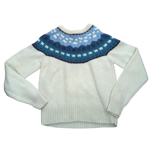 Vintage Woolrich White 100% Wool Sweater Farm Sheep Scene Fair Isle Yoke Medium - Picture 1 of 7